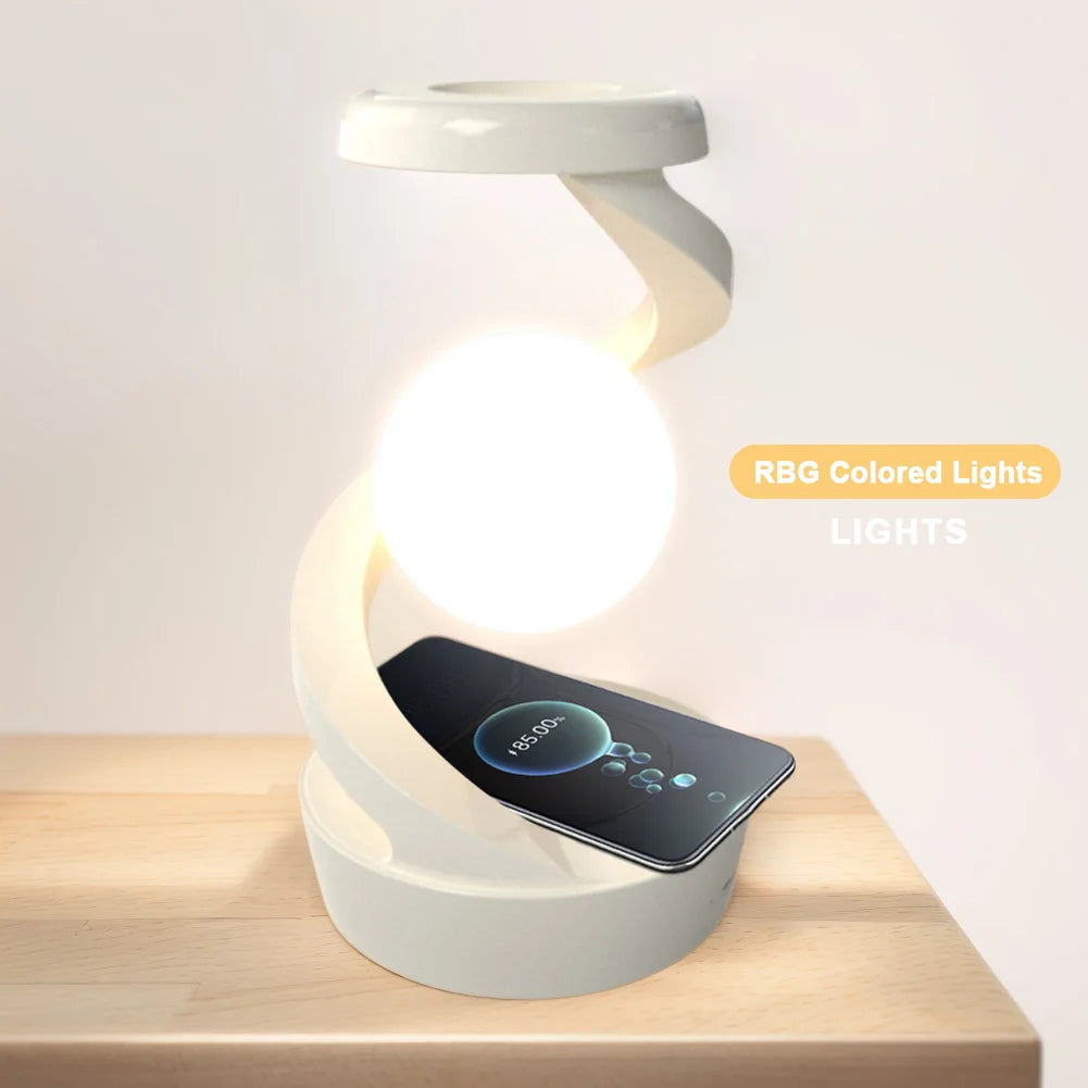 3D Levitating Ball Lamp with Wireless Phone Charger Creative Table 3D LED Lamp Floating Moon Table Lamp for Bedroom Novelty Gift