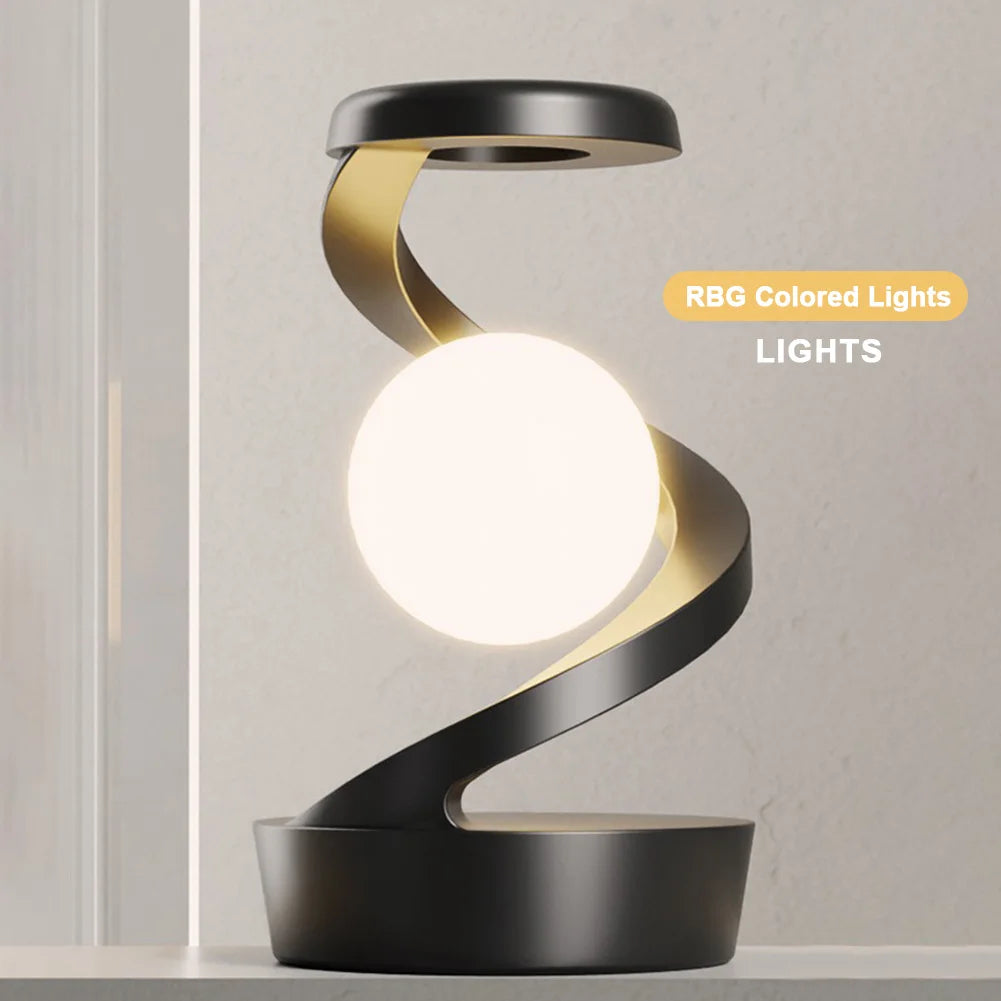 3D Levitating Ball Lamp with Wireless Phone Charger Creative Table 3D LED Lamp Floating Moon Table Lamp for Bedroom Novelty Gift